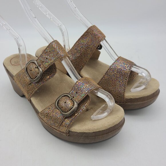 Dansko Sophie Shoes Womens 39 US Size 8.5 to 9 Tan Silver Iridescent Leather - Picture 1 of 14